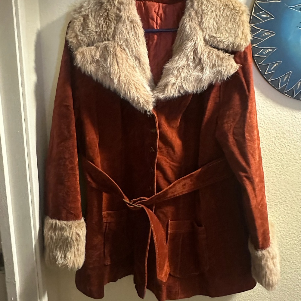 Vintage Rust Penny Lane Jacket with Faux Fur Trim womens large